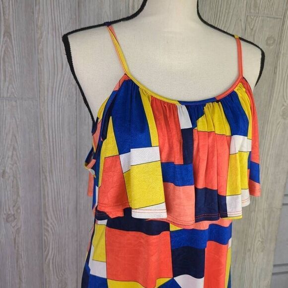 Vintage Purple Rain Womens Size Medium Cold Shoulder Dress Multicolor Geometric - Picture 5 of 10